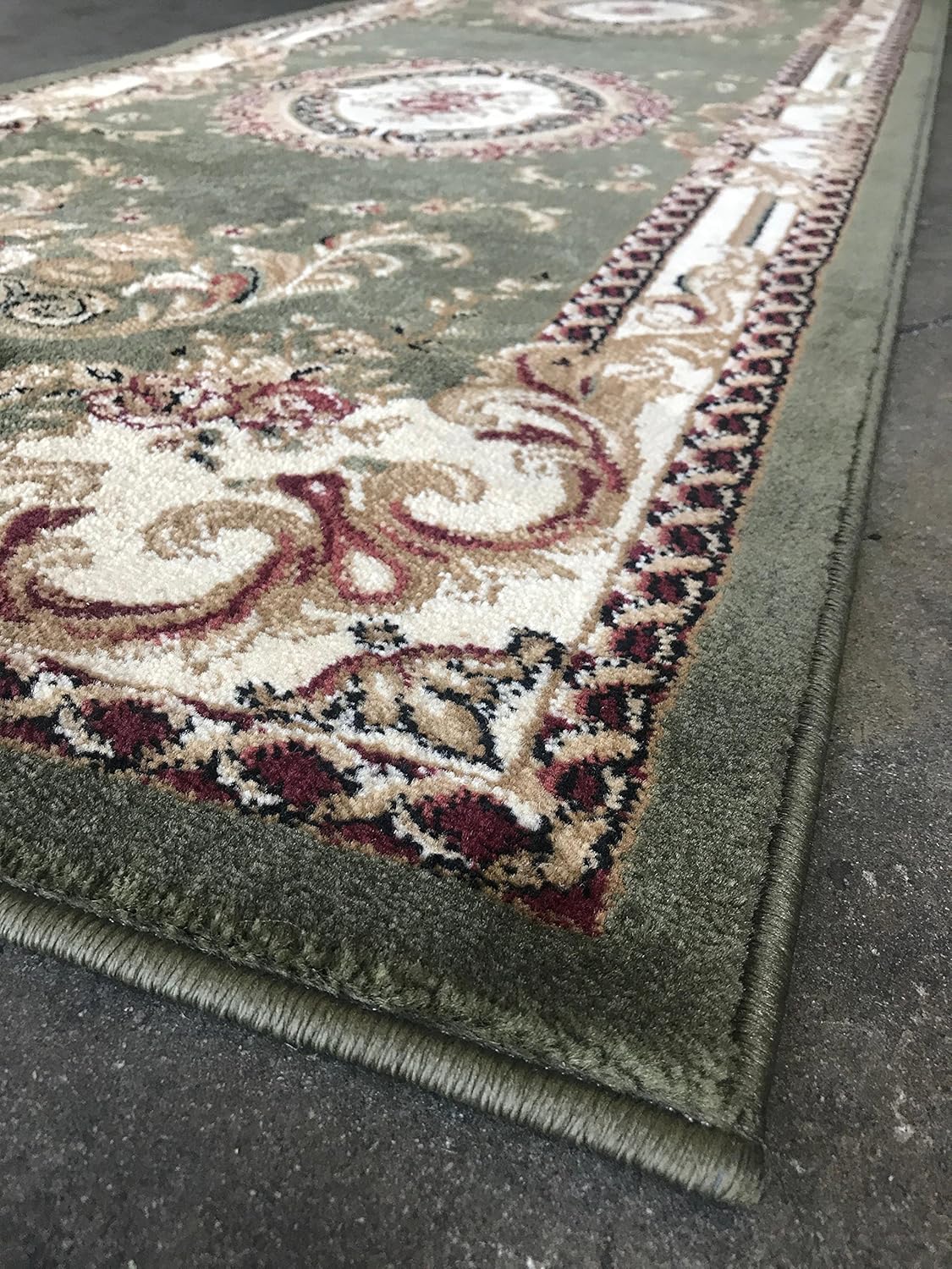 Deir Debwan Traditional Long Runner Oriental Aubusson Floral Area Rug Green Burgundy Beige Design 602 (31 Inch X 15 Feet 8 Inch)