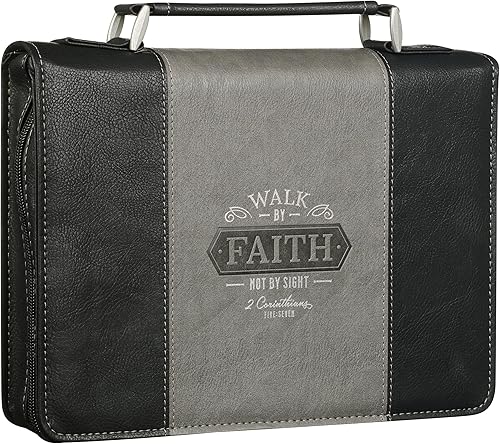 Christian Art Gifts Funda clásica de dos colores para Biblia y libro para hombres y mujeres Walk by Faith - 2 Corintios 57 inspirador versículo de