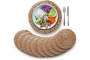BLUEWEST Woven Placemats(11.8-15)": Rattan Charger Plates, Water Hyacinth Placemats,Wicker Placemats
