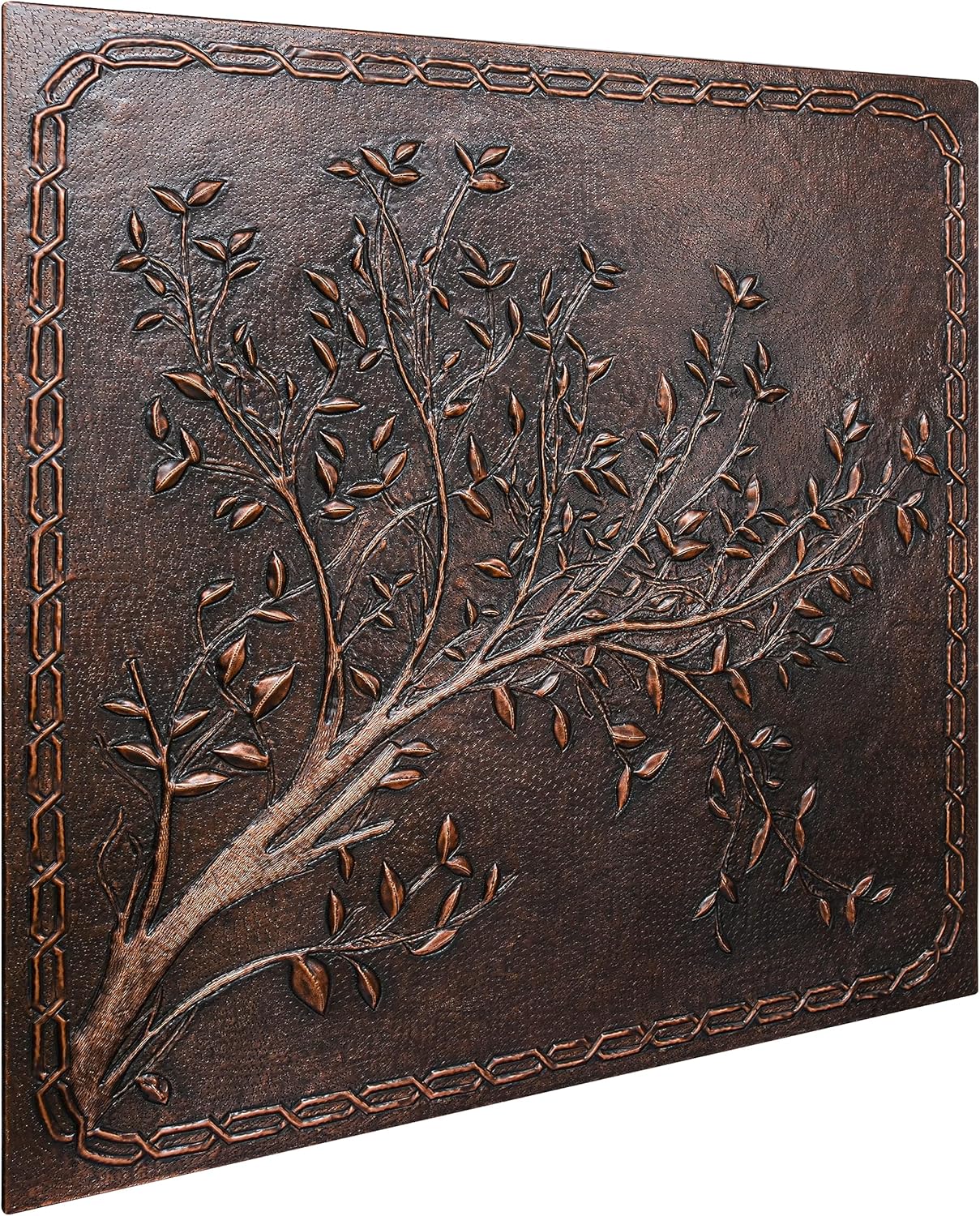 Kitchen Backsplash, Tree Branches and Chain Border Copper Backsplash Tile, Customizable Copper Backsplash Panel, Handmade Copper Backsplash Tile, Indoor Outdoor Wall Decor (Brown)