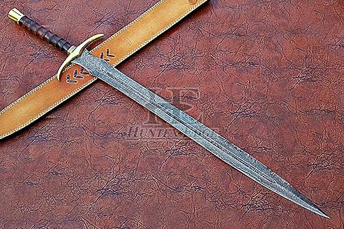 Miniatura 3 de HUNTEX - Espada de acero de Damasco legendaria exclusiva espada vikinga Gladius de 32 pulgadas de largo, mango de palisandro afilado con vaina de