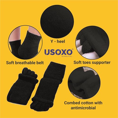Image of Foot Alignment Socks I Cotton Finger Toe Separator I Easing Bunion Hammertoe And Arthritis Pain Relief I Improving Posture & Increasing Flexibility I Free Size | For Men & Women (Black)