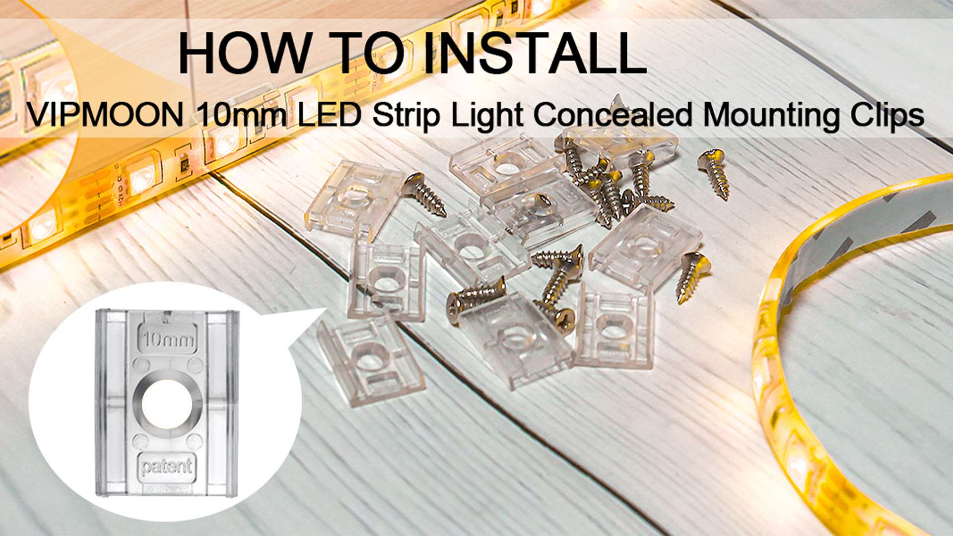 100 Clip Per Strisce LED Da 10mm Con Viti | VIPMOON | Staffe Di Fissaggio In Plastica Trasparente | Per Montaggio A Parete E Mobili - 6