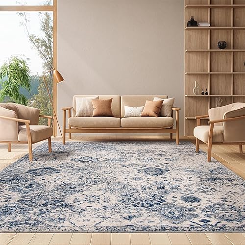 Safavieh - Alfombra de 8 x 10 pies, Madison Collection, color blanco y azul rey, diseño bohemio, elegante y desgastado, no desprende pelusa, fácil