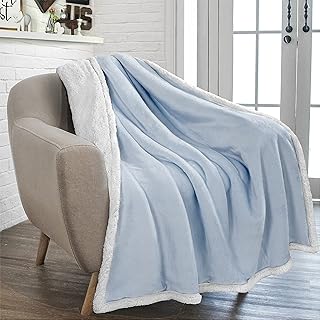 PAVILIA Plush Sherpa Fleece Throw Blanket Light Blue | Soft, Warm, Fuzzy Baby Blue Throw for Couch Sofa | Solid Reversible Cozy Microfiber Fluffy Blanket, 50x60