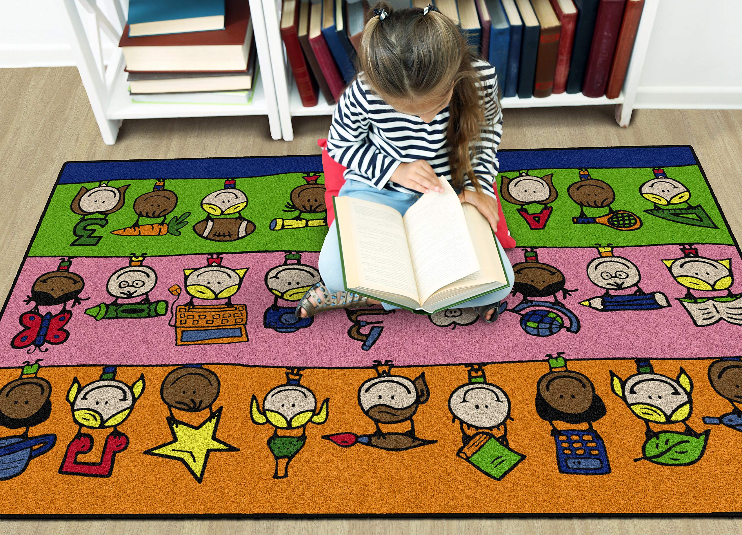 Flagship Carpets Fun at School Educational Machine Washable Carpet for Childrens Classroom, Home Learning and Playroom Rug or Children's Bedroom, 5' x 8', Multicolor