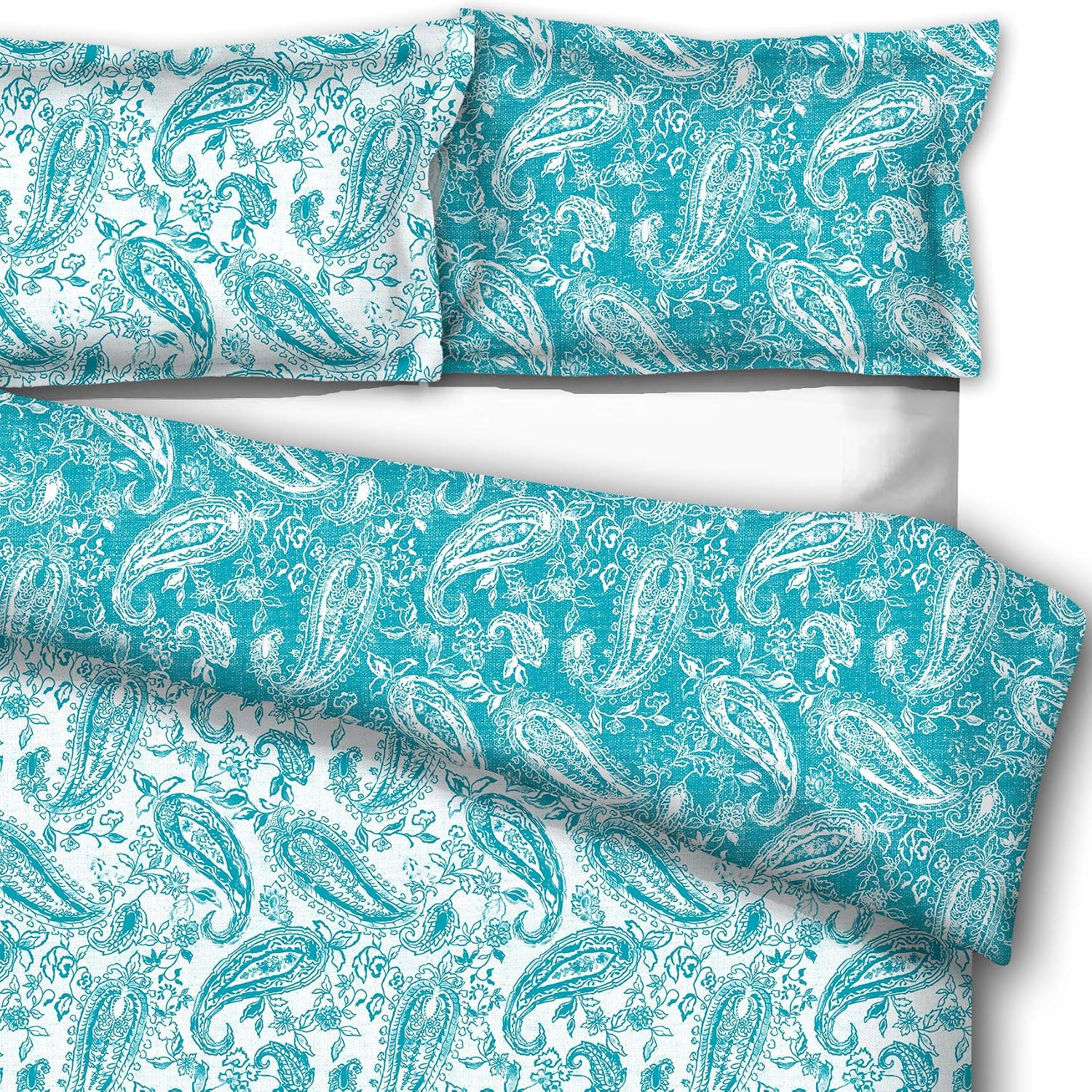 downluxe Down Alternative Twin Comforter Set - Reversible Paisley Design Comforter with 1 Pillow Sham, Blue