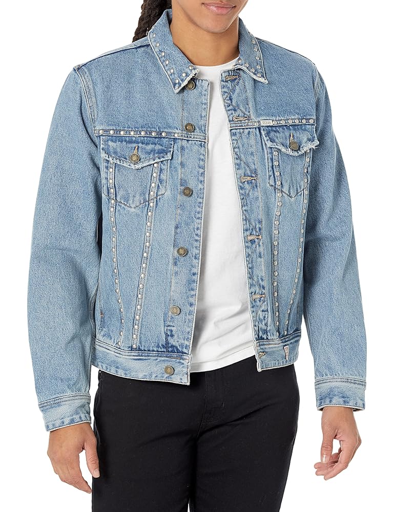 GUESS Men's Dillon Studded Denim Jacket, Floyd, S at Amazon