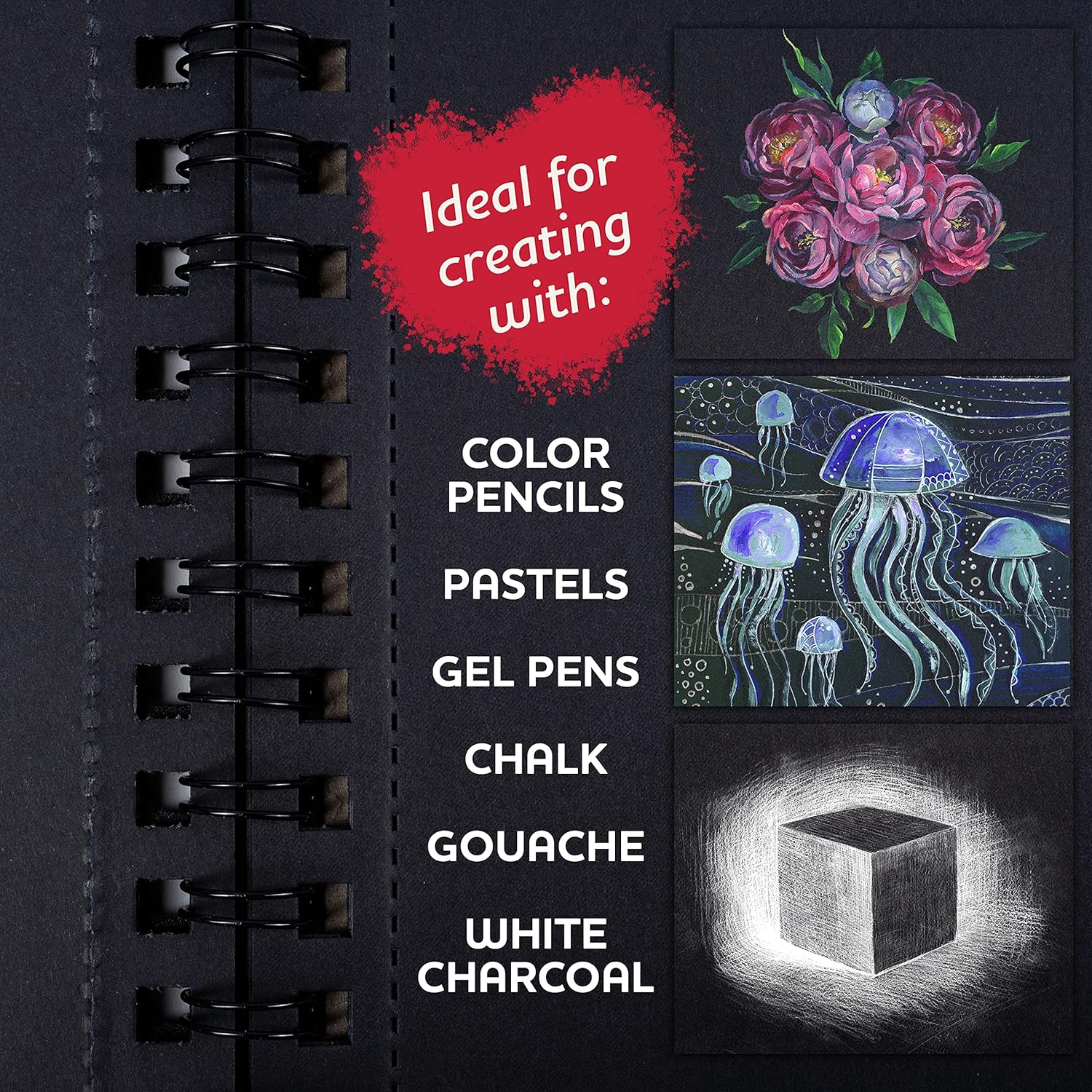 WA Portman Black Paper Sketchbook - A4 Sketchbook with Black Drawing Paper - Black Paper Journal with Black Art Paper - 60 Pages of Black Sketch Paper - Black Sketchbook with Black Artist Paper : Arts, Crafts & Sewing