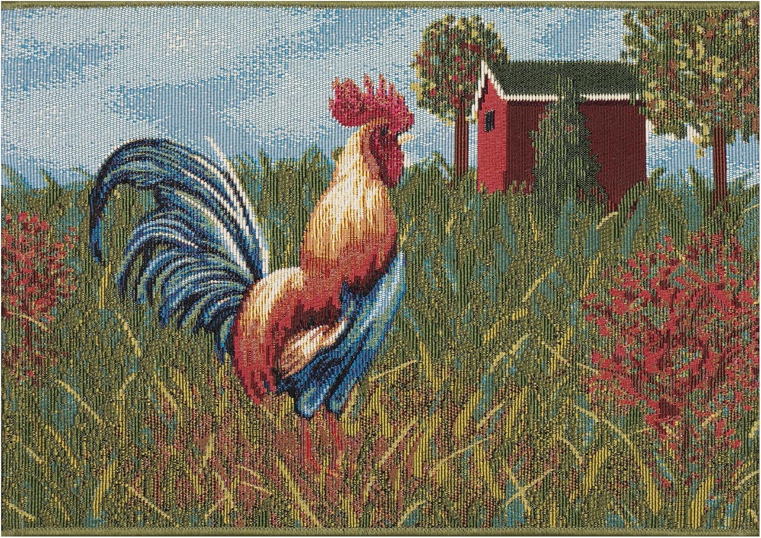 Liora Manne ESENCIA Indoor/Outdoor Power Loomed Latex Back Non Slip Mat - Transitional Whimsical (Rooster Farm Blue) (2' x 2'10")
