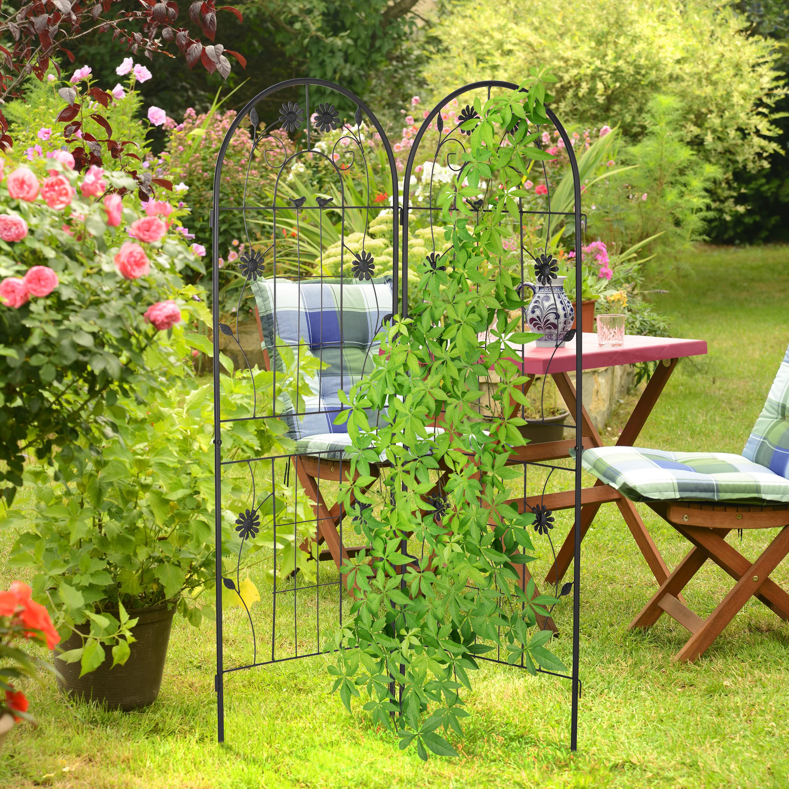 Relaxdays Grigliati per Rampicanti, Set da 2, HxL 150 x 50 cm, Supporti in Metallo per Piante, Tralicci a Incastro, Nero