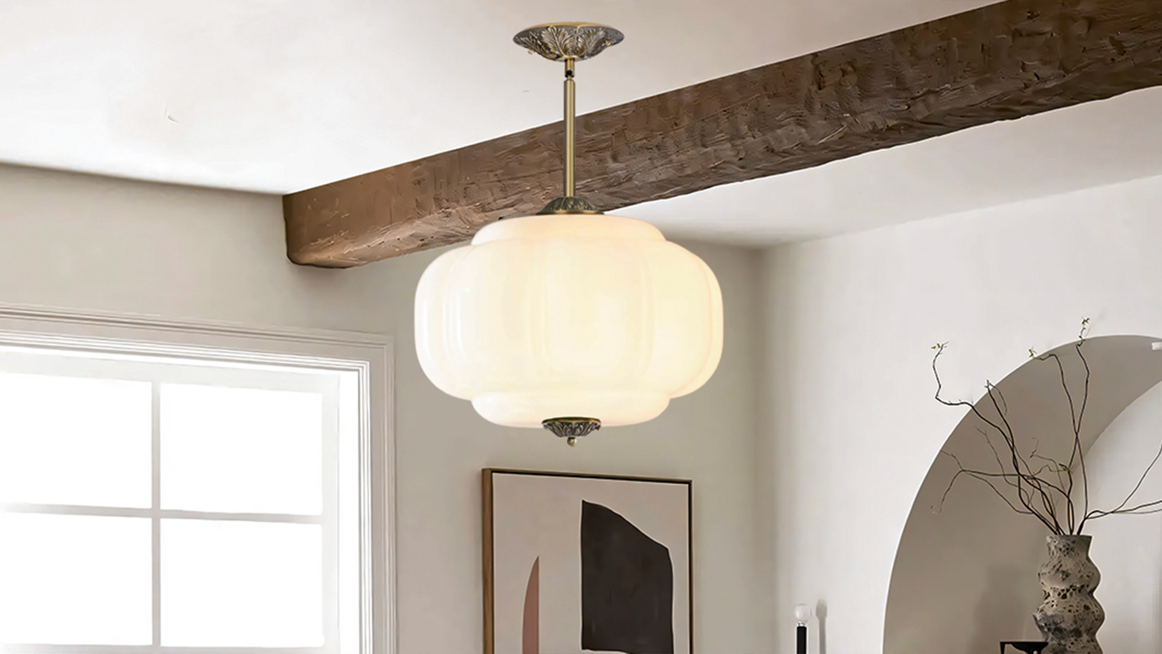 YESIDS Antique Milk Glass Ceiling Light Fixture - 15 Inch Vintage