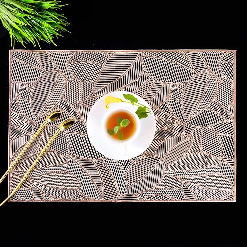 Wings Star Placemats Set of 4 Dining Table Place Mats | Placemats Table Mat PVC Material | Non-Slip Heat Resistant | Dining Tablemates Washable Anti-Skid | Rectangle Shape Gold Vinyl