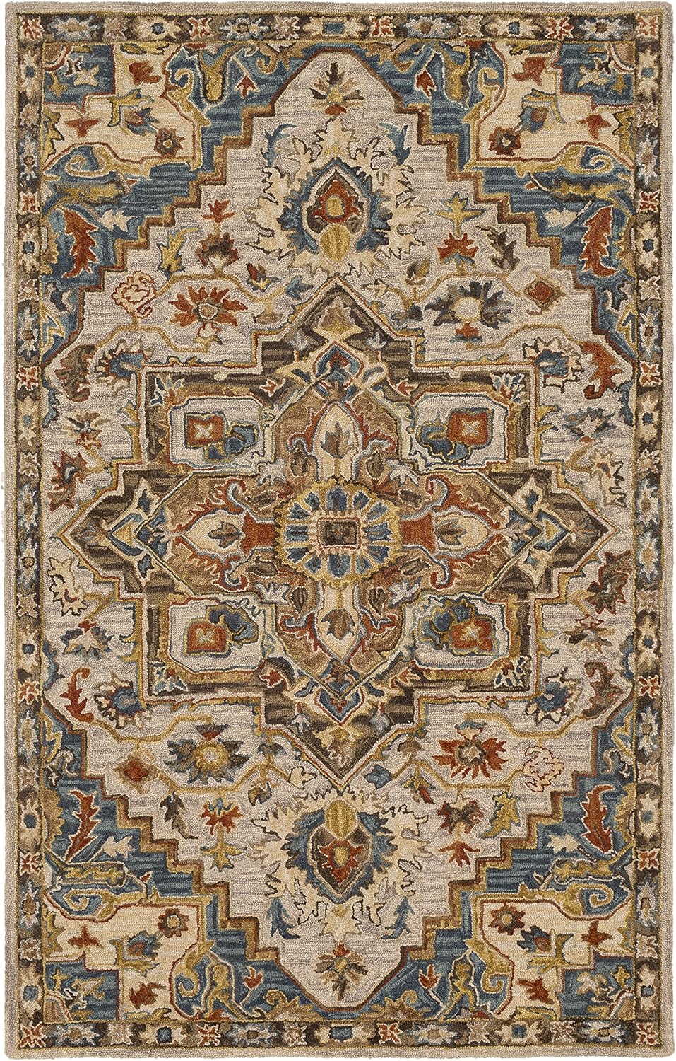 Handmade Blue and Beige Wool Tufted 5' x 7'6" Area Rug