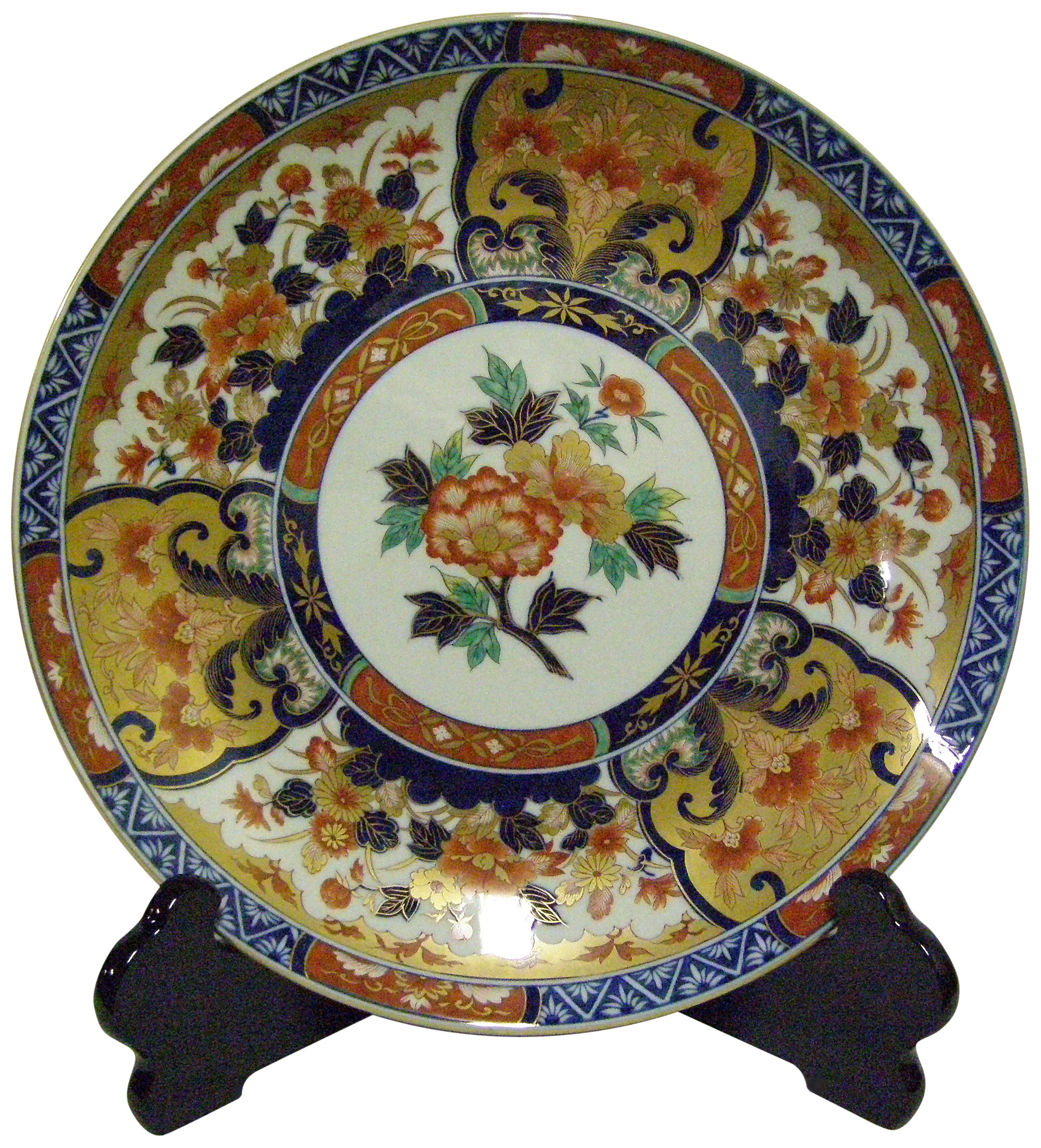 Amazon.co.jp: 石丸陶芸 金彩花模様 10寸飾り皿(木箱入)皿立付