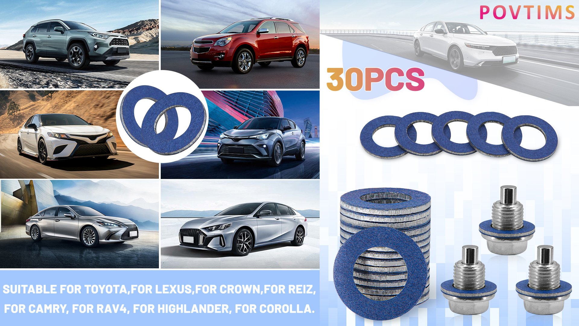 Image of 30pcs 12mm Aluminum Oil Drain Plug Washer Oil Plug Gasket Crush Washer Premium Seal Replaces for OEM 90430-12031 Toyota /Lexus /Scion Oil Drain Plug Gaskets