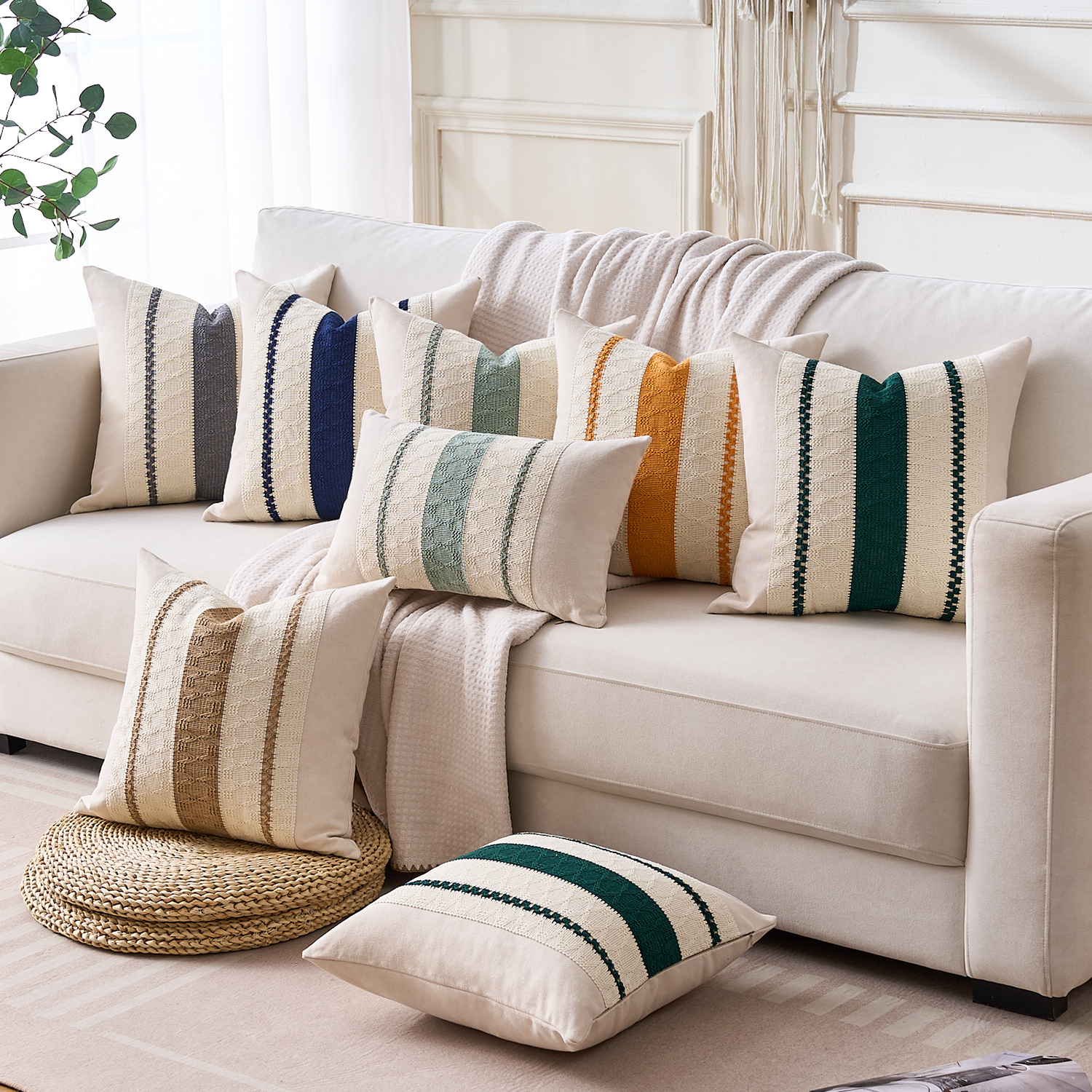Jayusaror Federe Cuscini Divano 40 x 40 Marrone Boho Macramè Cotone e Lino Autunno Copricuscini Decorativo Moderno Elegante Quadrate Federa Cuscin per Soggiorno Camera Giardino Esterno 2 Pezzi