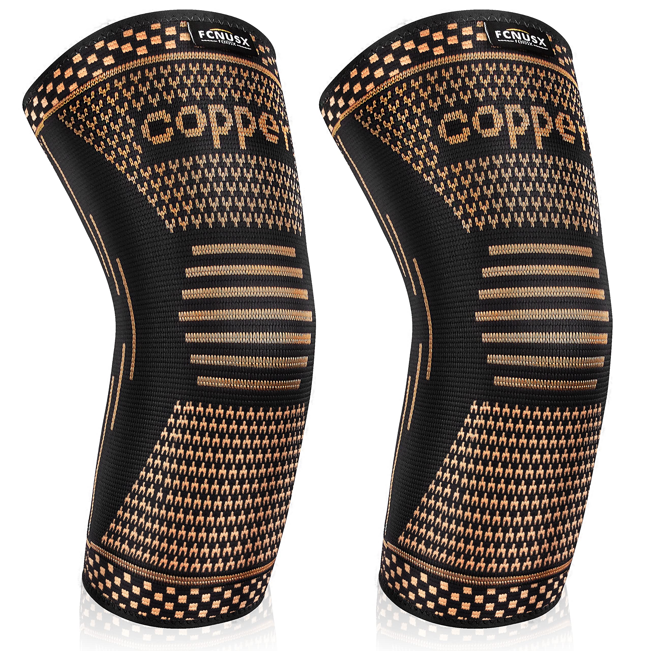 Photo 1 of FCNUSX Copper Elbow Brace Compression Sleeves for Pain Relief Men & Women, Arm Support Forearm Pads Braces for Tendonitis, Tennis, Golfers, Arthritis, Weightlifting (Large, Black)