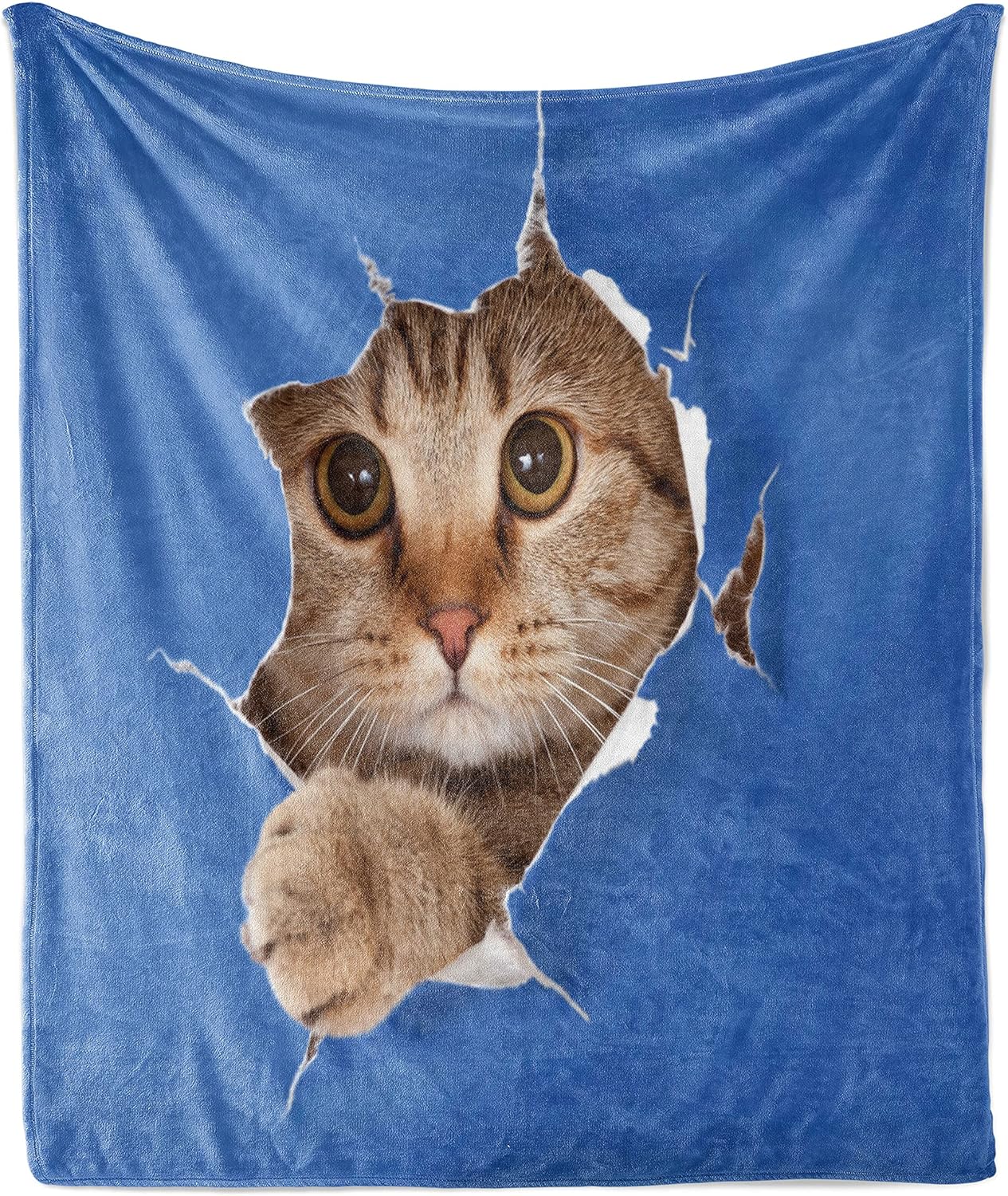 Lunarable Animal Throw Blanket, Kitten in Paper Hole Paws Playful Scottish Cat Pet Picture, Flannel Fleece Accent Piece Soft Couch Cover for Adults, 60" x 80", Violet Blue Umber