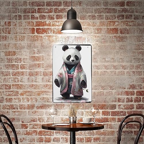 Miniatura 6 de AMOGHASIDDHI Cartel de metal con diseño de panda lindo panda en kimono, póster de metal vintage de aluminio de 8 x 12 pulgadas, letrero de pintura