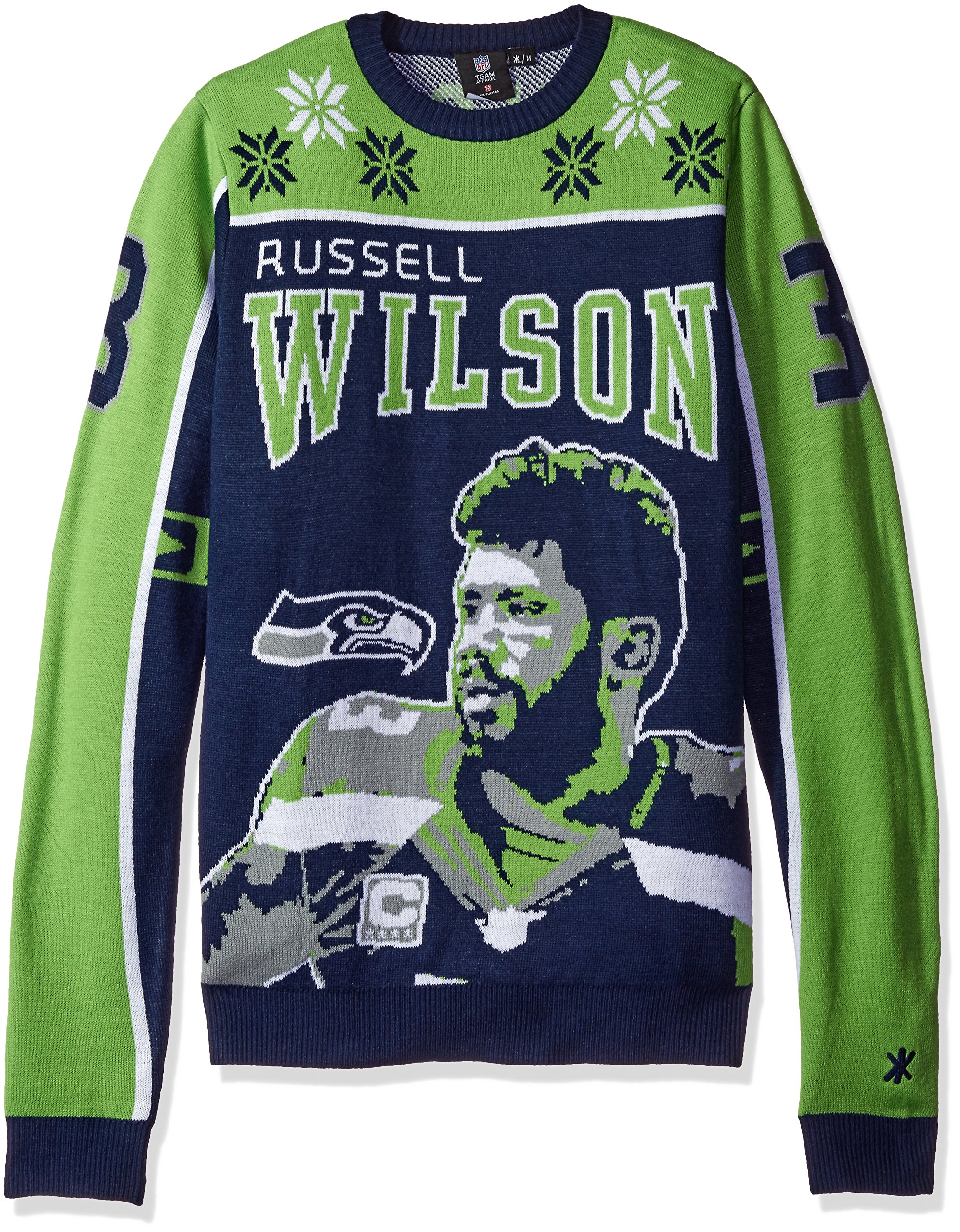 FOCO NFL Seattle Seahawks Player Portrait Ugly Sweater, Russell Wilson, XX-Large