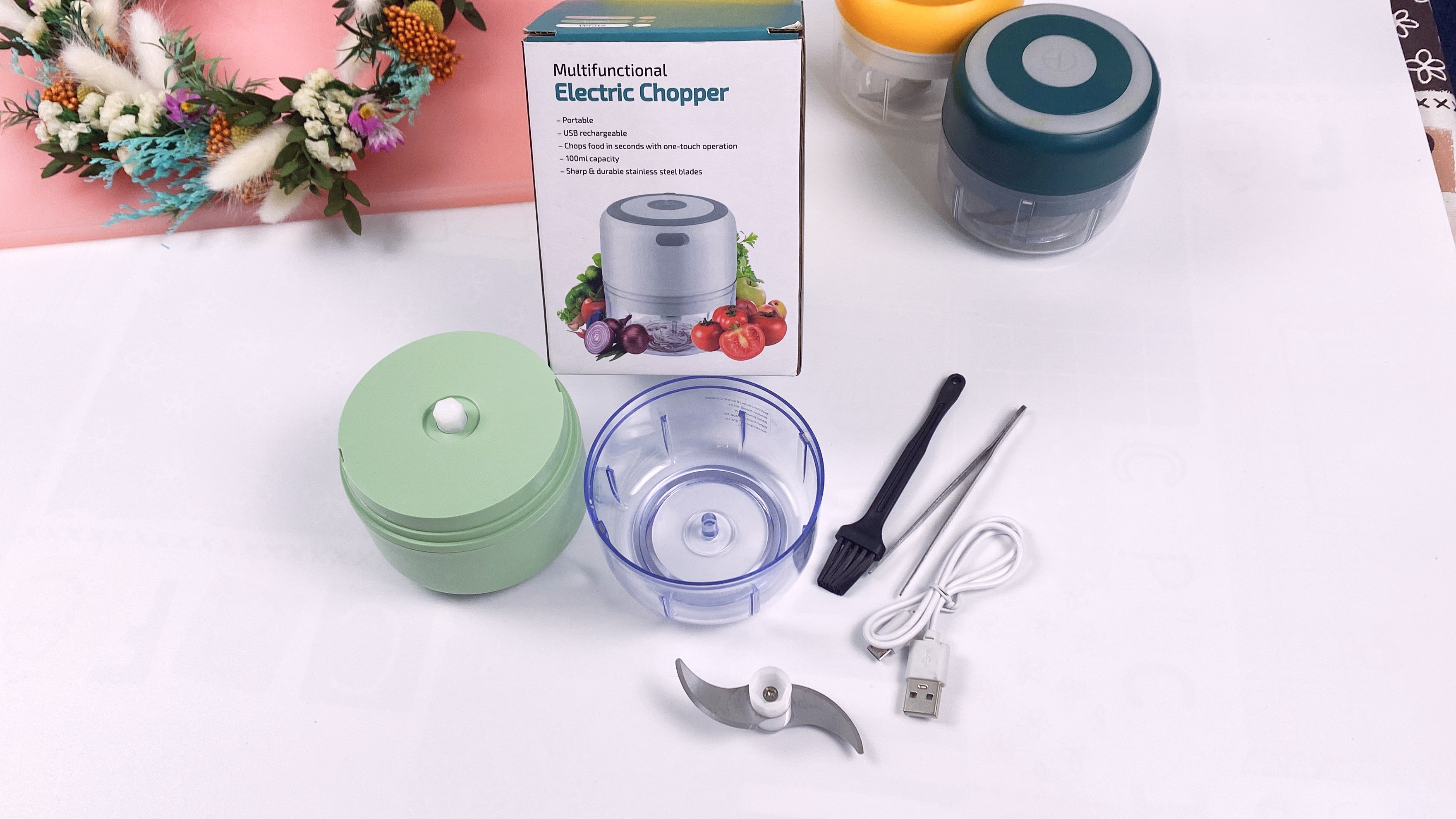 Mini Broyeur électrique Portable Orton - Rechargeable USB, Pour Herbes, Thé, Romarin - Avec Brosse De Nettoyage, Fonctionnement Simple Bouton - 6