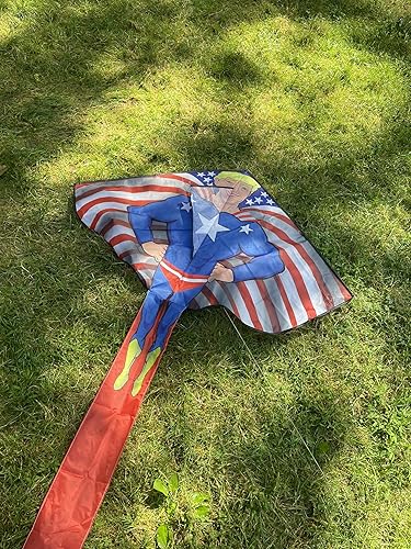 Miniatura 6 de President Trump Kite 2024#45 y #47, rojo brillante, blanco y azul, cuerda larga para alto Fklying, viene con estuche, mosca alta, cuerda fuerte