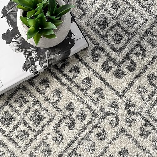 Miniatura 7 de nuLOOM Camila Diamond Trellis - Alfombra de área, 7 x 9 pulgadas, color blanco roto