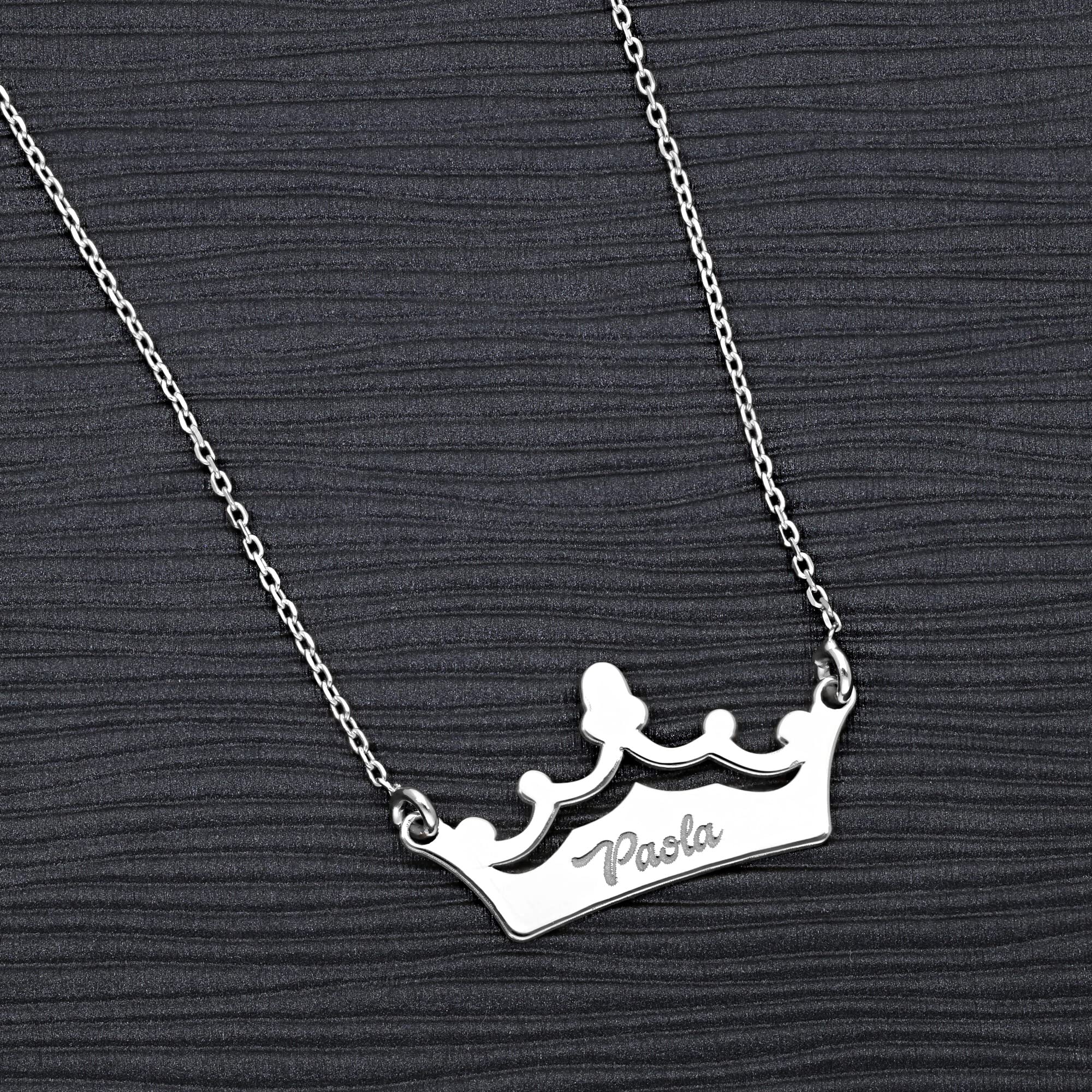 Colgante Corona Personalizado - Plata de Ley 925/1000 para Mujer o Niña con Cadena Forzada en 45cm + 3cm de Alargador – Collar Crown Artesanal (Plata de Ley)