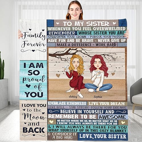 Regalos de cumpleaños para hermana con texto en inglés To My Sister, manta personalizada con cambio de nombre de peinado, regalo de Navidad para el