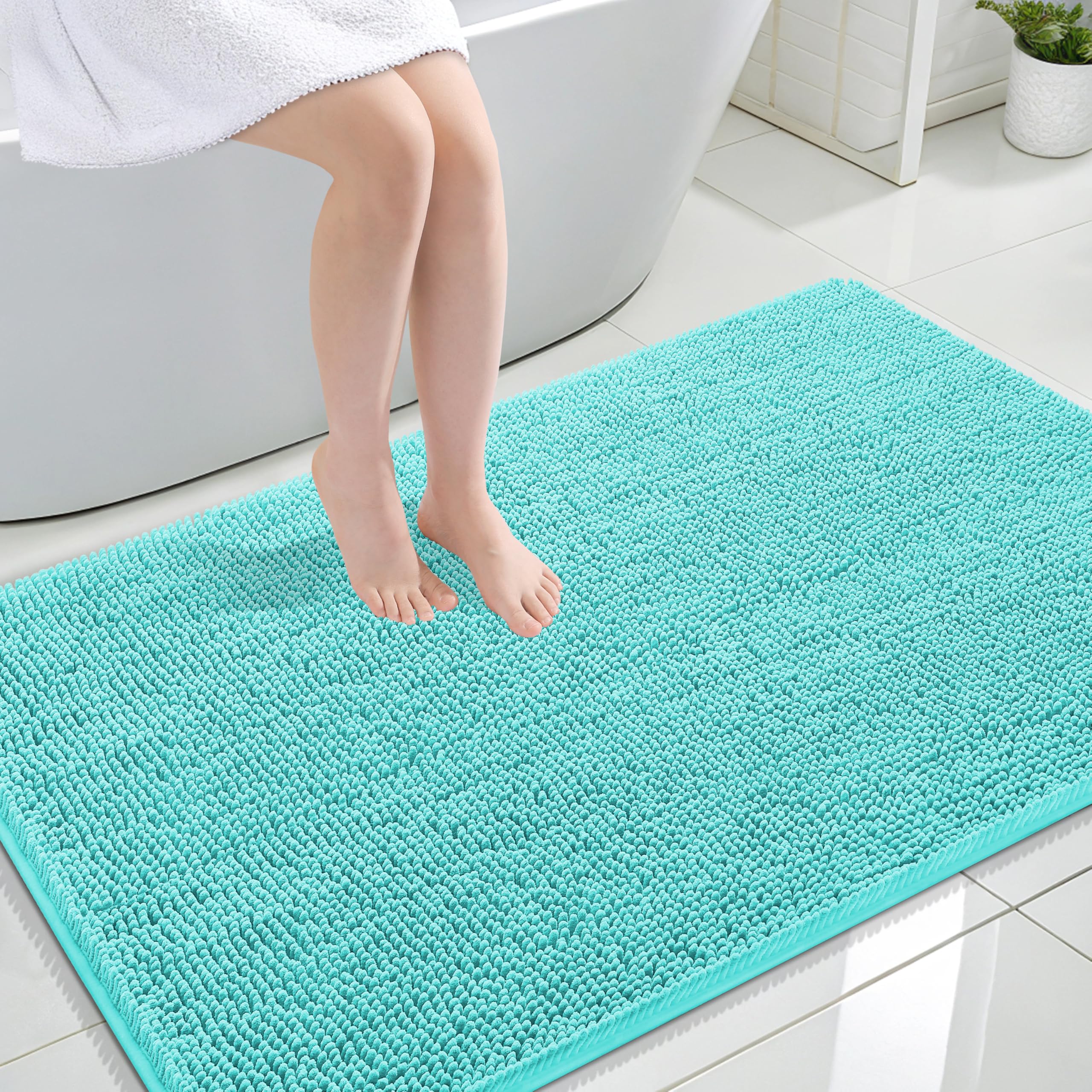 OLANLY Large Bathroom Rugs 44x32, Extra Soft Absorbent Chenille Bath Rugs | Teal, Quick-Drying Rubber Backing, Machine Washable Bath Mat for Bathroom Floor, Tub and Shower, Home Decor Accessories