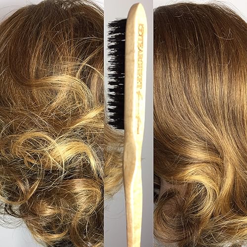 Miniatura 5 de Cepillo profesional para peinado, con cola, mango de madera, cerdas de jabalí para brillo, volumen y peinados suaves