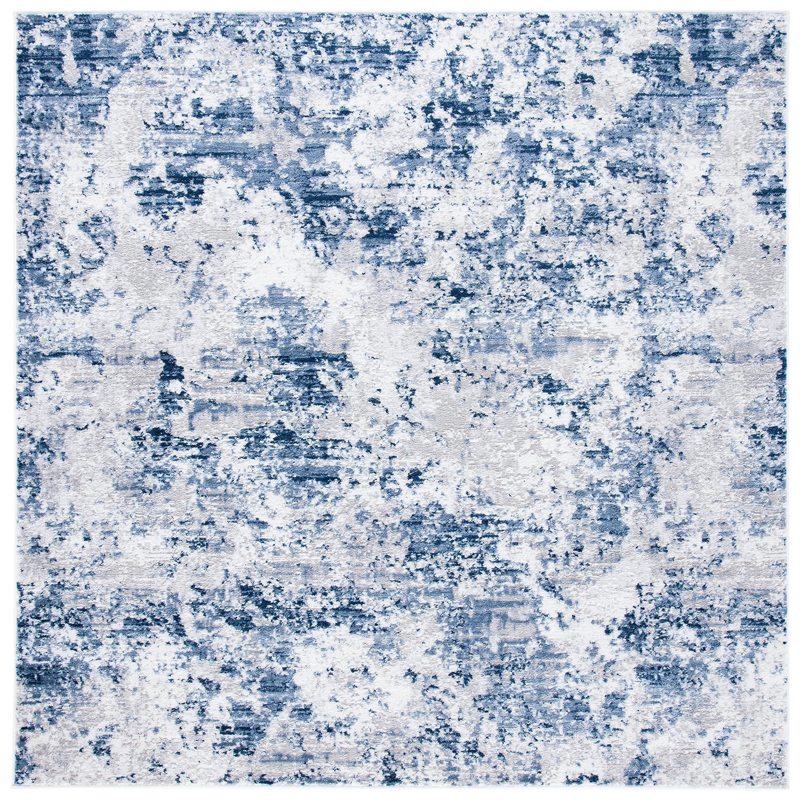 SAFAVIEH Amelia Collection 6'7" x 6'7" Square Navy/Grey ALA705N Modern Abstract Non-Shedding Living Room Bedroom Area Rug