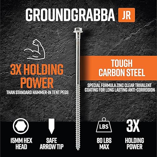Miniatura 3 de Anclajes de suelo atornillados para uso junior resistentes, para tiendas de campaña, campamento al aire libre, mochileros y uso en el patio, 11