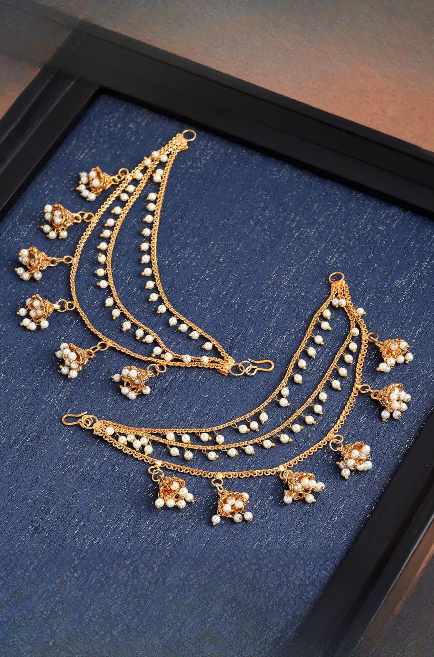 - Traditional Brass 18 K Gold Plated Wedding Jewellery Bahubali Inspired Long Chain Jhumki Earrings for Women and Girl