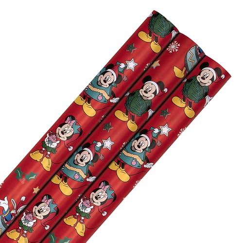 Hallmark Lot de 3 rouleaux de papier cadeau, Disney, Mickey Mouse, Minnie Mouse, Noël, rouge, 4 m...