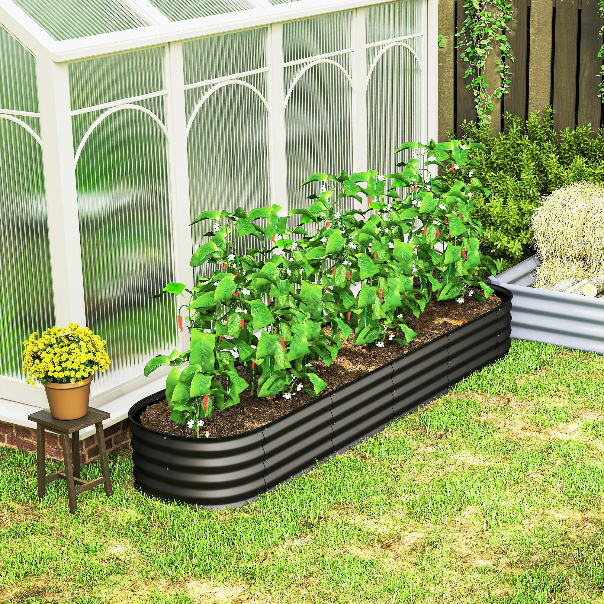 Outsunny Jardinière carré Potager de Jardin en Acier galvanisé modulable pour légumes, Plantes, Fleurs, dim. 240 x 62 x 30 cm, Gris foncé