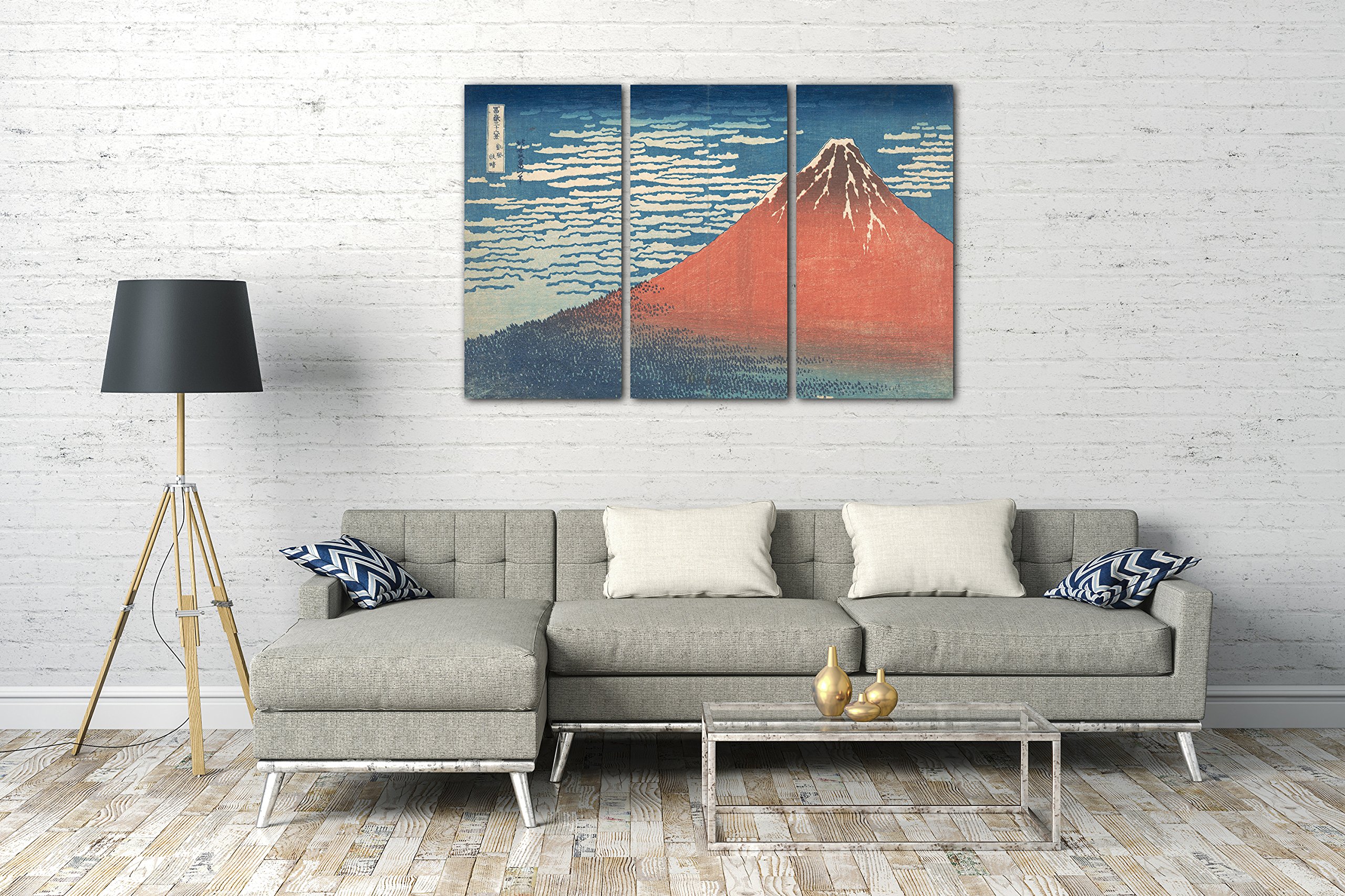 Printed Paintings Leinwand 3-teilig(120x80cm): Katsushika Hokusai - Südwind, klarer Himmel (Gaifū