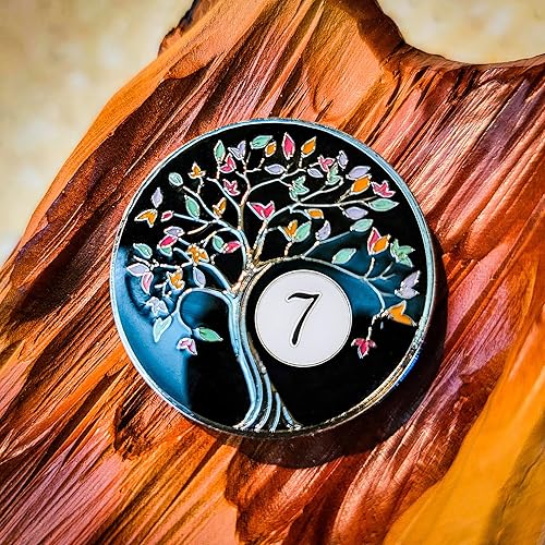 Vista 25 de Chip de sobriedad de 10 años Medallón de ficha de moneda AA del árbol de la vida con aniversario de recuperación que brilla en la oscuridad