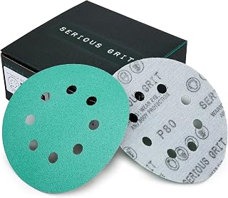 Serious Grit 5 Inch 8 Hole 80 Grit Sanding Discs - Durable Hook & Loop Wet/Dry Film Sandpaper for Orbital Sanders, Wood/Metal/Auto, 50 Pack