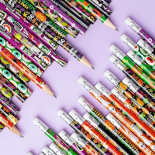 Miniatura 6 de JOYIN 48 lápices de Halloween a granel con borrador, surtido de lápices coloridos de otoño, juego de papelería con temática de Halloween de 12