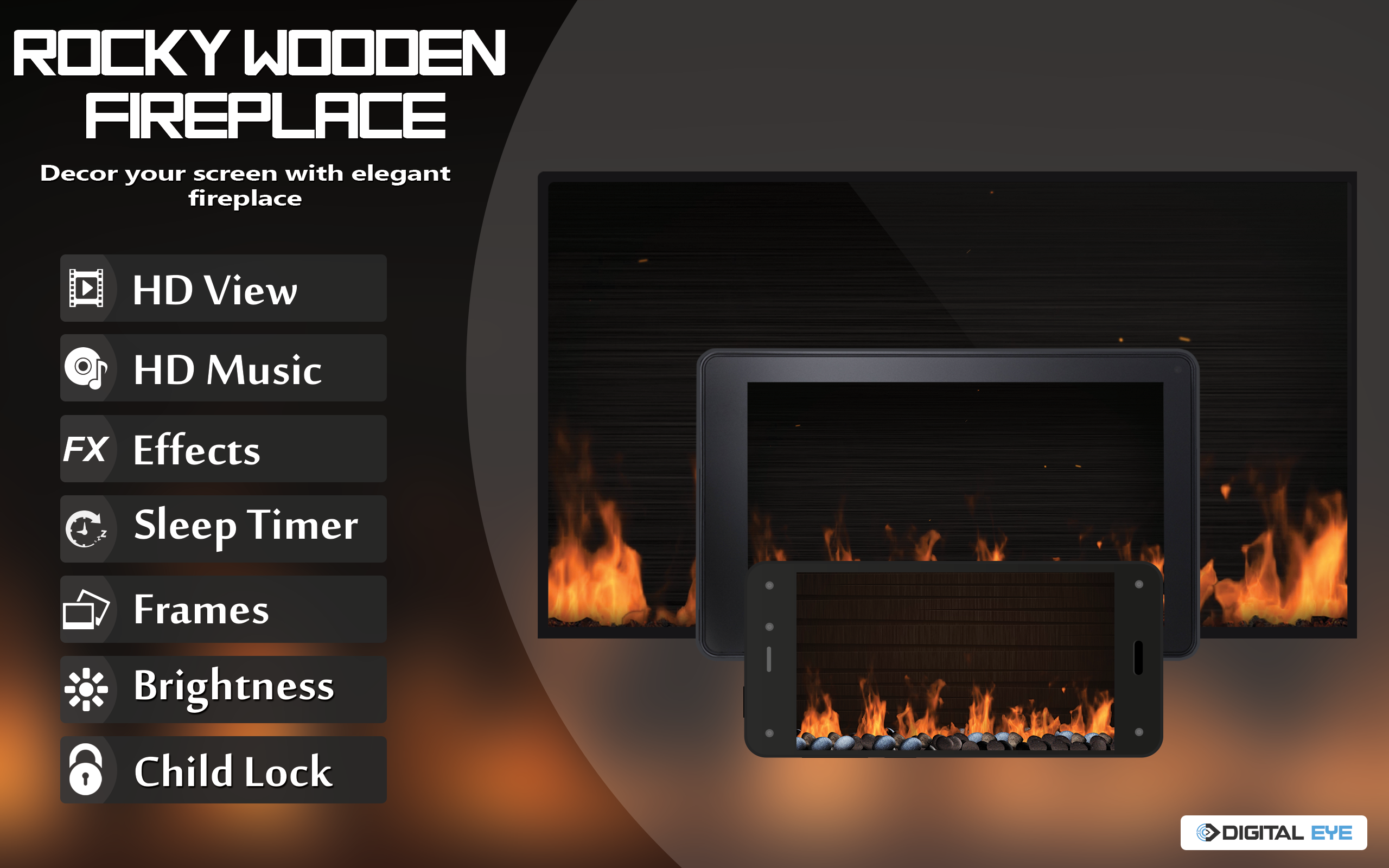 Rocky Wooden Fireplace HD - Wallpaper & Themes - Application sur Amazon