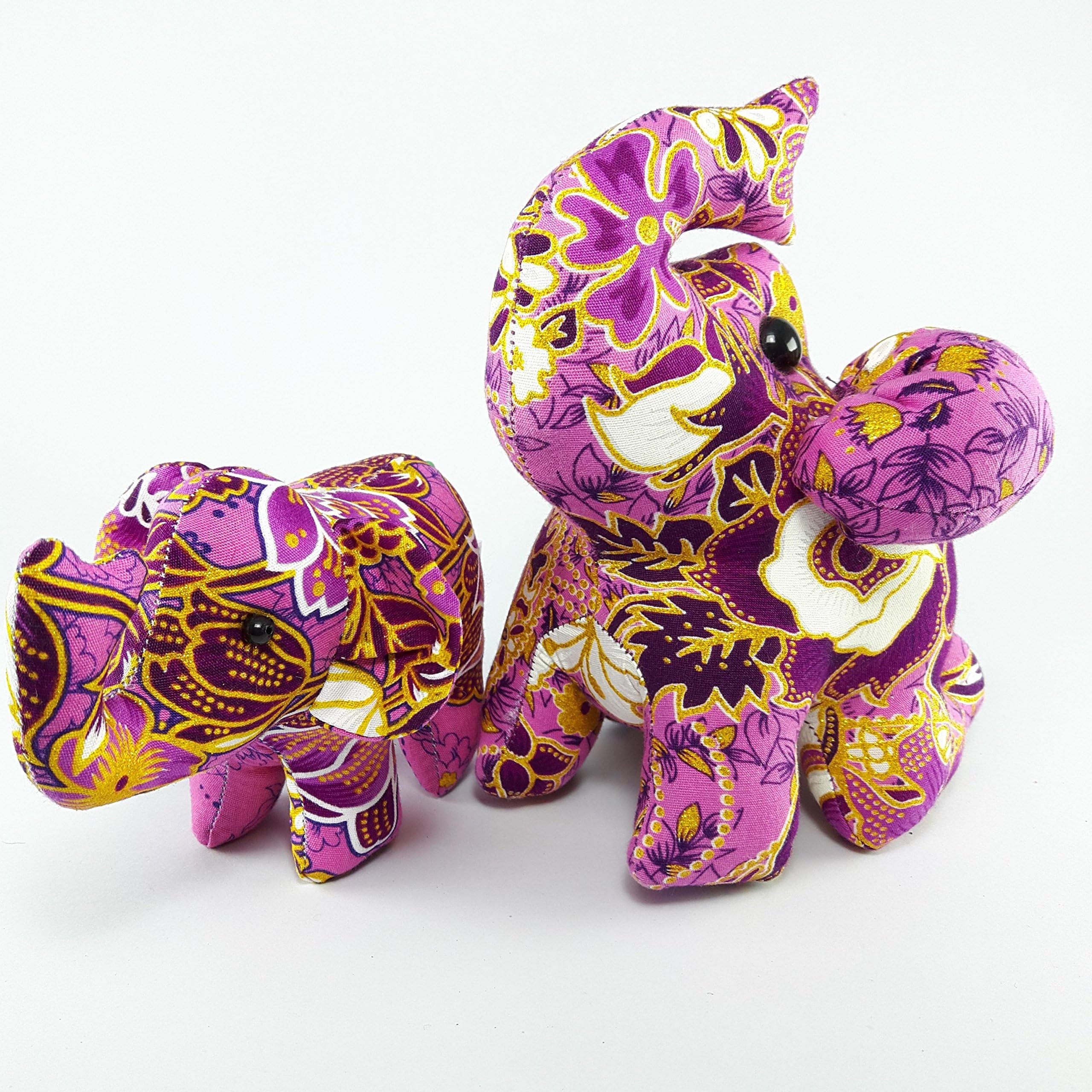 2 Pcs Thai Elephant Doll Handmade Cotton Fabric Flower Print Craft Home Decor Collectibles Gift Souvenir