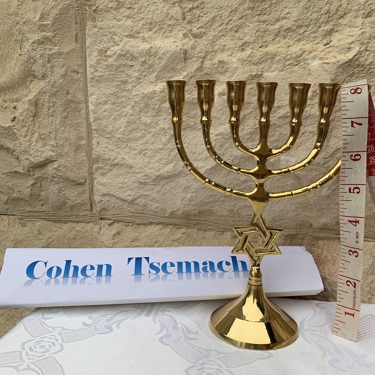 Cohen Tsemach Israel Judaica Brass Copper 8" Menorah Candle Holder with Jewish Star of David