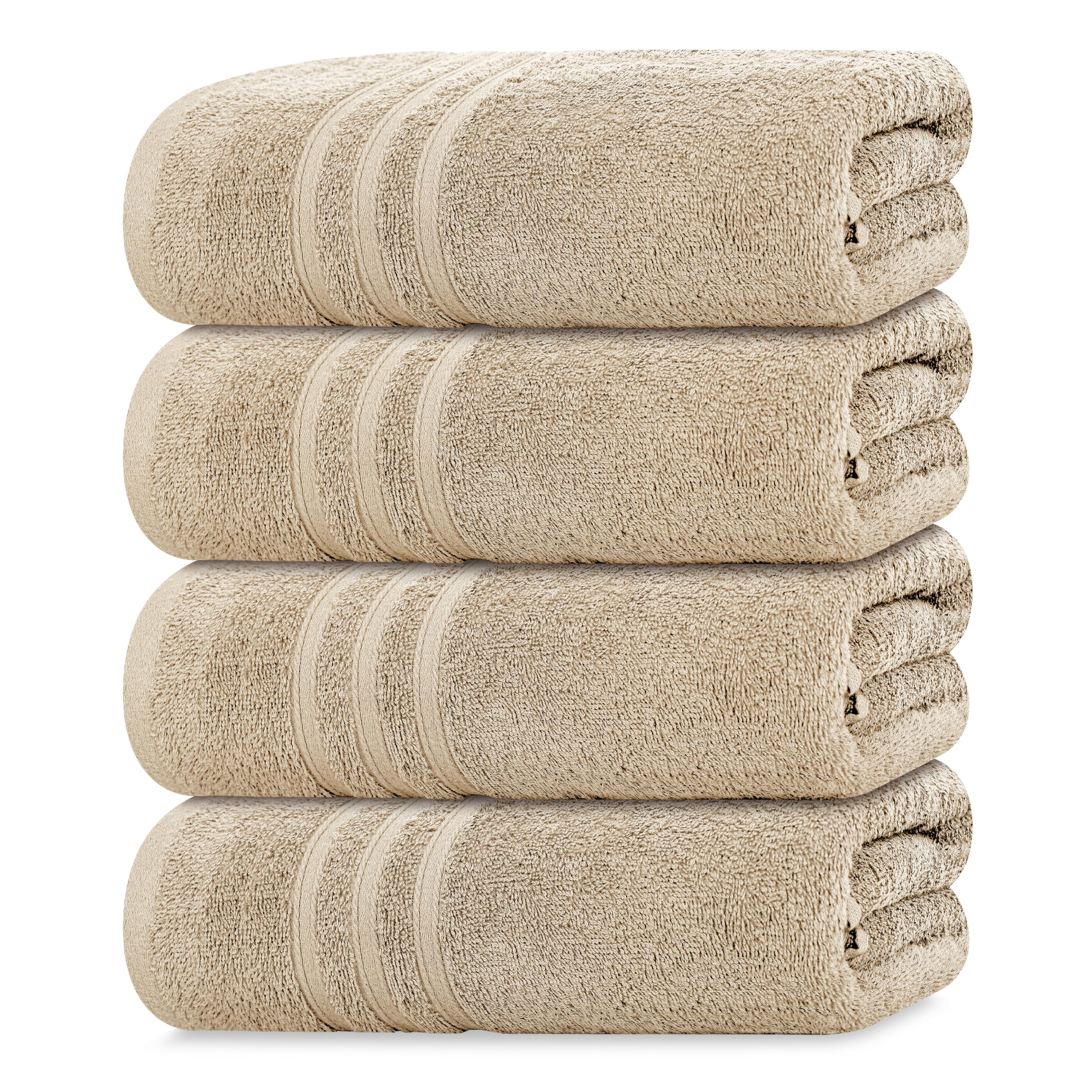 Tens Towels 4 Toallas de baño de 27 x 54 Pulgadas, Color Beige