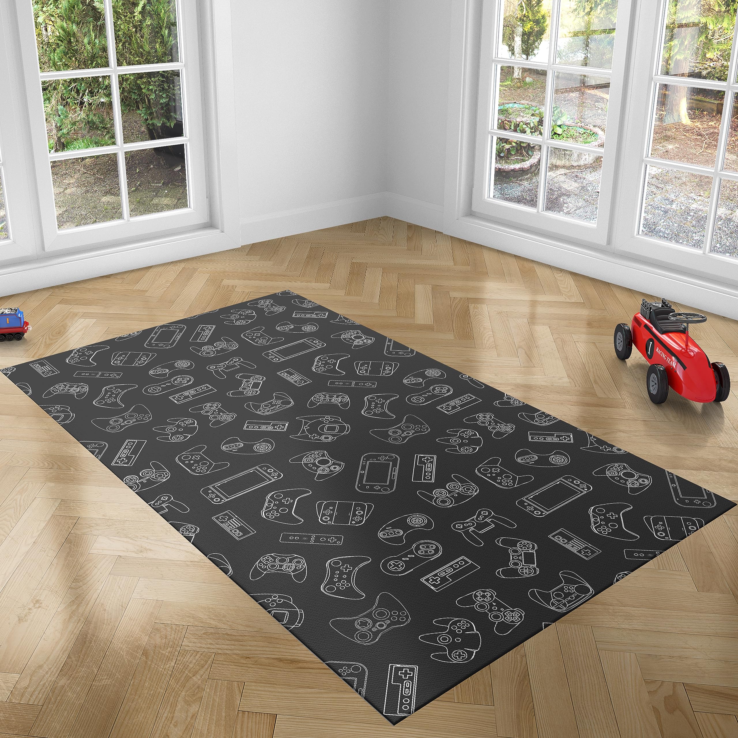 Oedim Alfombra Mandos Gamer Fondo Negro, 200x95cm, Alfombra Cocina Vinilo, Alfombra Salón Antideslizante, Suelo vinílico