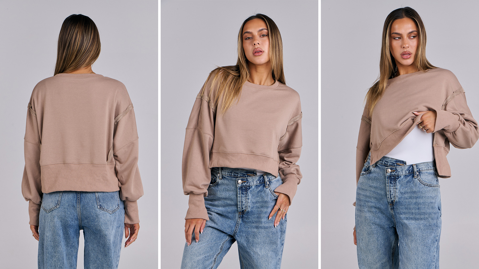 ANRABESS Womens Cropped Sweatshirts Oversized Crewneck Long Sleeve