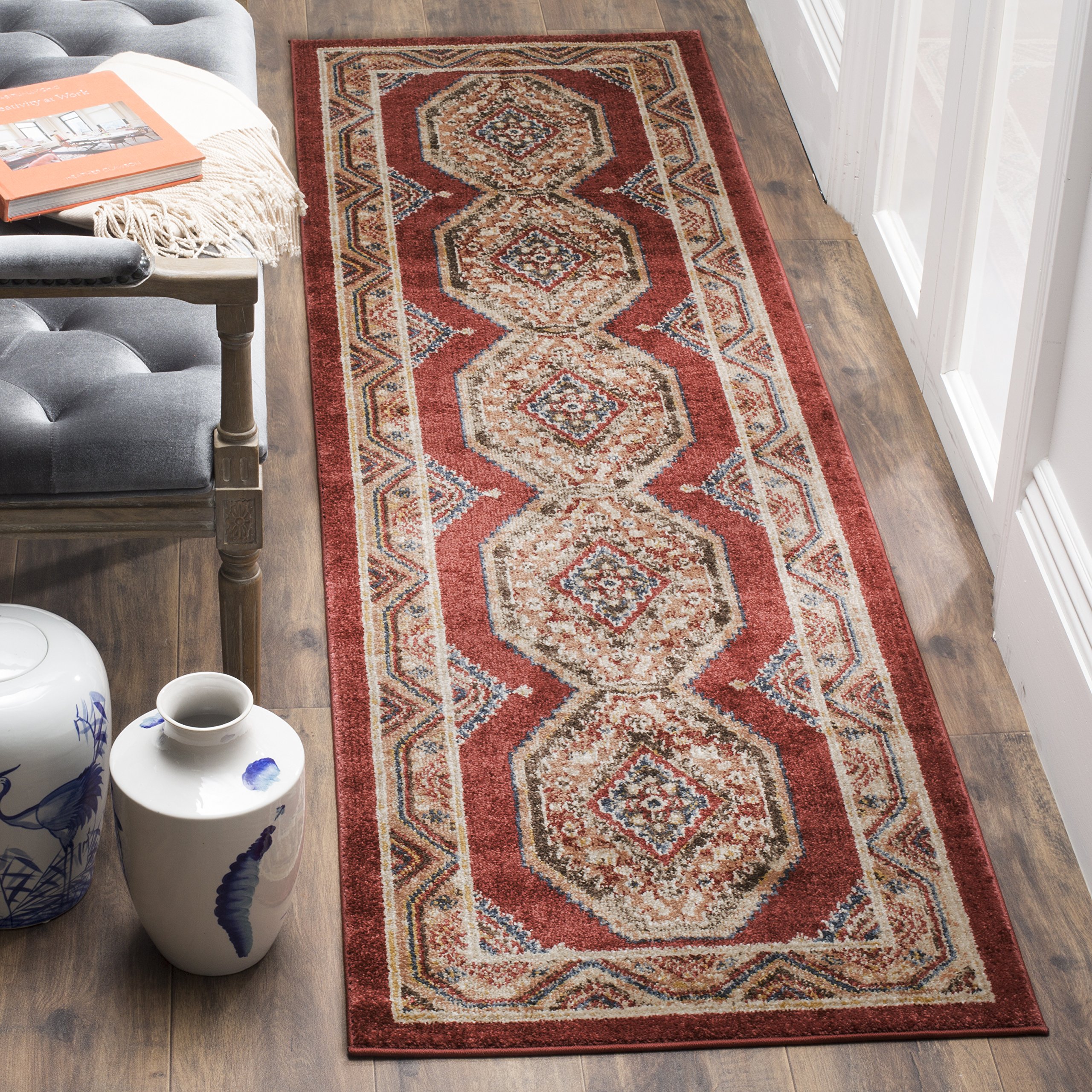 SAFAVIEH Bijar Collection 2'3" x 6' Red / Rust BIJ647R Traditional Oriental Distressed Non-Shedding Living Room Entryway Foyer Hallway Bedroom Runner