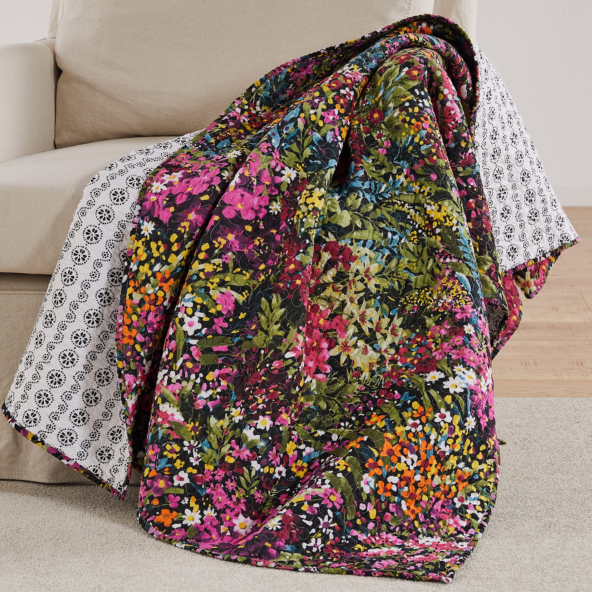 Levtex home - Basel Throw - Multicolor Floral - Size 50x60 - Reversible - Cotton