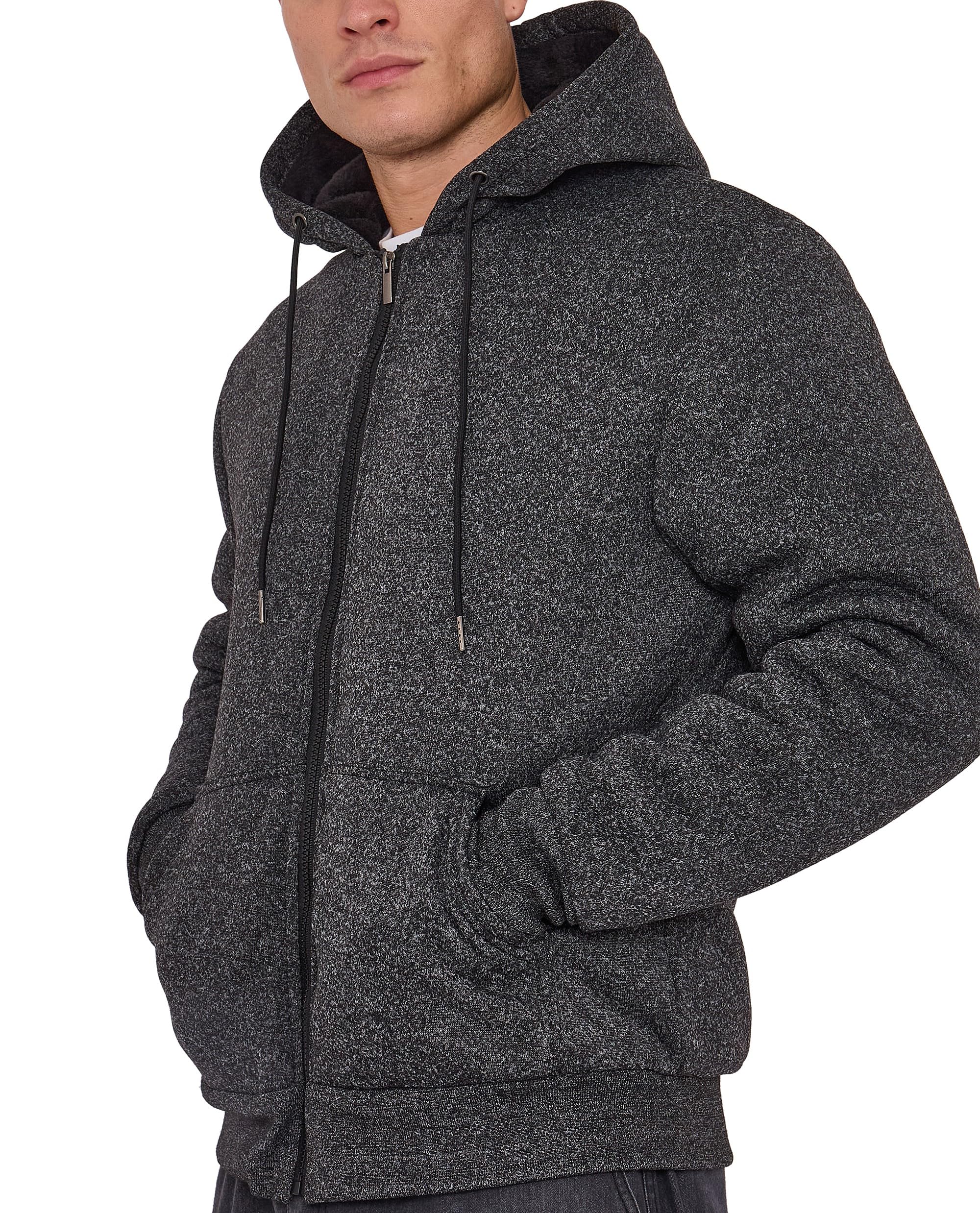 Label Apparel Men's Charcoal ’S Fur-Lined Zip-Up Hoodie – Ultra-Warm Winter Jacket With Plush Lining, Adjustable Hood & Pockets – Casual Two-Tone Fleece Sweatshirt (Medium)